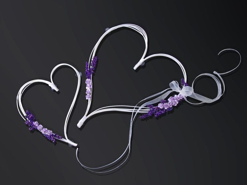 Svatební dekorace na auto - Ratanová srdce - fialová