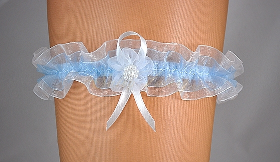 Doplňky pro nevěstu - Světle modrý podvazek s kytičkou