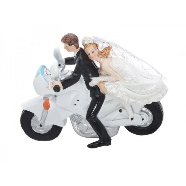 Figurky na svatební dort - Nevěsta s ženichem na motorce