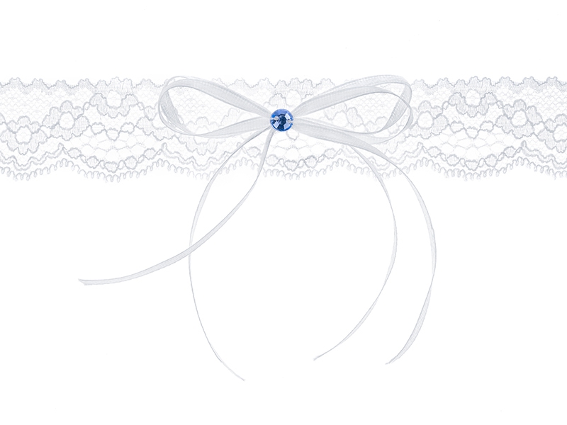 Doplňky pro nevěstu - Bílý krajkový podvazek se stuhou