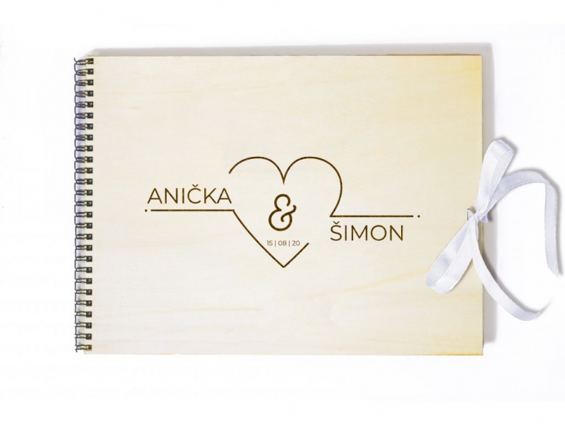 Svatební knihy a fotoalba - Kniha přání a rad novomanželům minimalistické srdce - velká