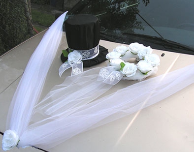 Svatební dekorace na auto - Sada cylindru a věnečku