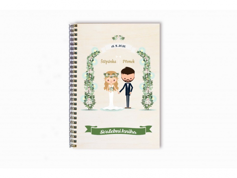 Svatební knihy a fotoalba - Svatební kniha kreslený pár pod branou