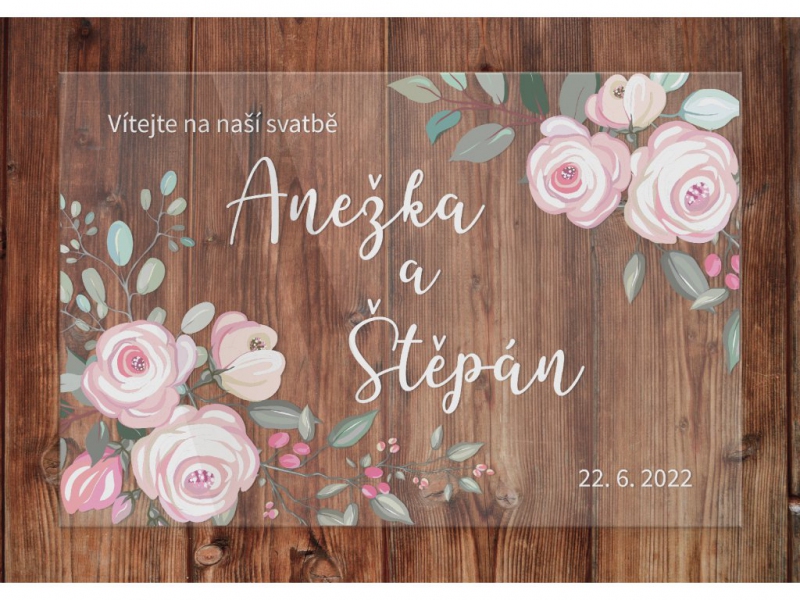 Svatební ozdoby a doplňky - Svatební uvítací cedule kreslené růže