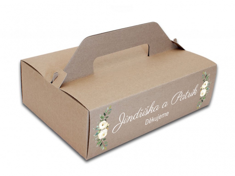 Krabičky na cukroví a dorty - Výslužková krabice bílé růže - přírodní