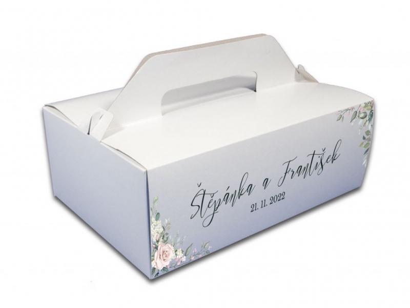 Krabičky na cukroví a dorty - Výslužková krabice květinová - bílá