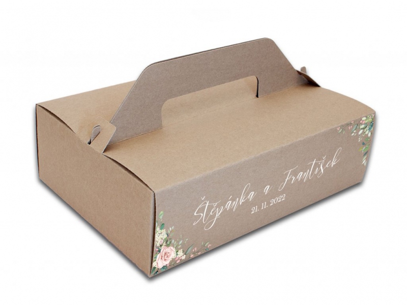 Krabičky na cukroví a dorty - Výslužková krabice květinová - přírodní