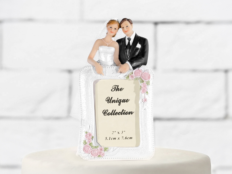 Figurky na svatební dort - Ženich a nevěsta s rámem