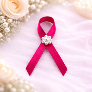 Fuchsiový svatební vývazek s perličkovou kytičkou