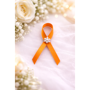 Oranžový svatební vývazek s perličkovou kytičkou