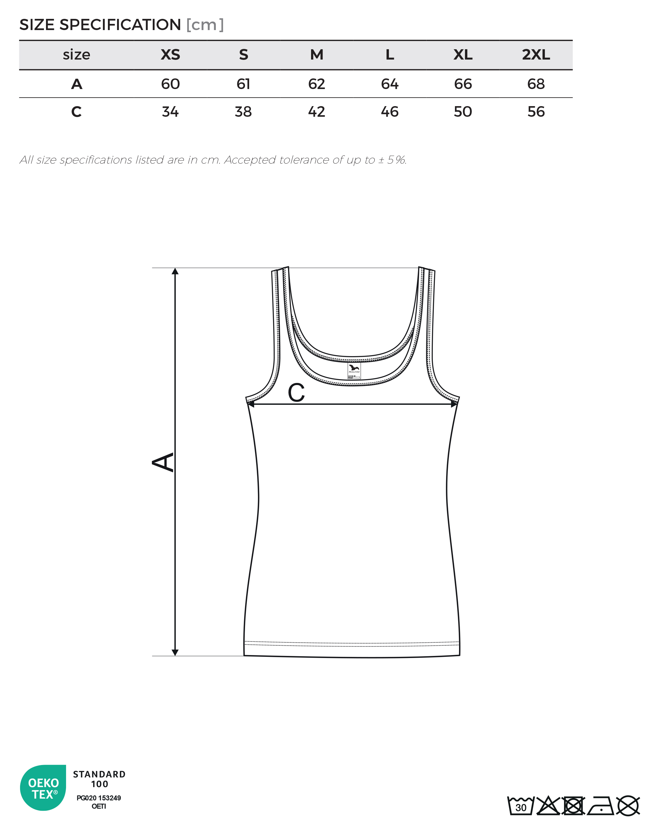 Velikostní tabulka – dámské tílko